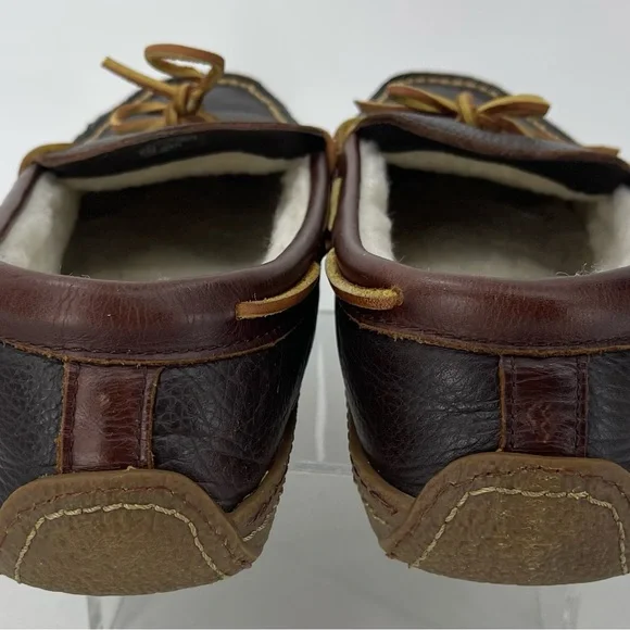 LL Bean Moccasin Slipper Brown Moc Toe Slip-On Loafer Leather 212984 Mens 10 Med - Picture 4 of 14